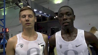 Edward Cheserek, Jake Leingang after NCAA leading 5K at Husky