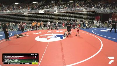 43 lbs Quarterfinal - Augustine Sisneros, Riverton USA Wrestling vs Waylon Fluty, Saratoga Wrestling Club