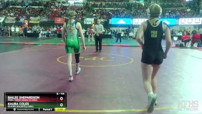 G - 114 lbs Champ. Round 2 - Kaura Coles, Glacier (Kalispell) Girls vs Bailee Shepardson, Park / Sweet Grass Co Girls