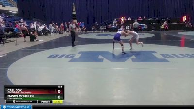 133 lbs Cons. Round 1 - Cael Cox, Central College (Iowa) vs Mason McMillen, Loras College