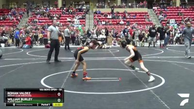 55 lbs Cons. Semi - William Burley, PLATTE COUNTY vs Roman Valdez, Wesley Club Wrestling