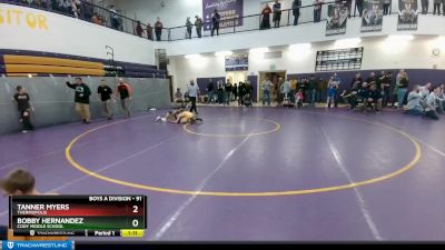 91 lbs Semifinal - Tanner Myers, Thermopolis vs Bobby Hernandez, Cody Middle School