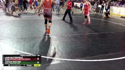 187 lbs Round 3 - Cayson Boltjes, Sidney Wrestling Club vs Lane Butterfield, Inland Northwest Wrestling Training Center