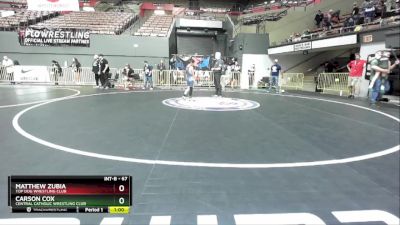 67 lbs Cons. Round 4 - Matthew Zubia, Top Dog Wrestling Club vs Carson Cox, Central Catholic Wrestling Club