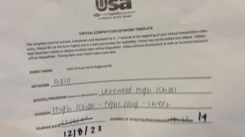Lakewood High School [High School - Fight Song - Cheer - Small] 2023 USA Virtual Spirit Regional I