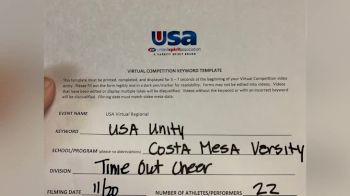 Costa Mesa High School [High School &ndash; High School Situational Sideline/Crowdleading Cheer] 2020&nbsp;USA Virtual Regional