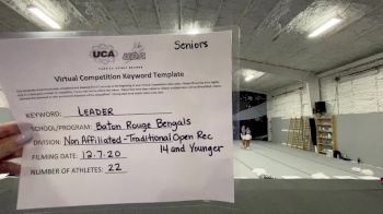 Baton Rouge Bengals [Traditional Open Recreation - 14 &amp; Younger (NON)] 2020 UCA Louisiana Virtual Regional