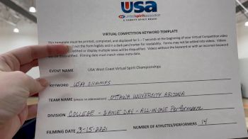 Ottawa University Arizona [College - Game Day - All In One Performance] 2021 USA Virtual West Coast Spirit Championships
