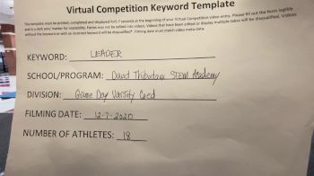David Thibodaux STEM Magnet Academy [Game Day Small Varsity Coed] 2020 UCA Louisiana Virtual Regional