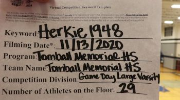 Tomball Memorial High School [Game Day Large Varsity] 2020 NCA November Virtual Championship