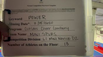 Outlaw Cheer Company - Mini Spurs [L1 Mini - Novice] Varsity All Star Virtual Competition Series: Event V