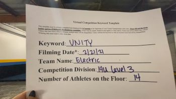 Lightning Elite - Electric [L3 Performance Recreation - 14 and Younger (NON)] 2021 Varsity Rec, Prep & Novice Virtual Challenge IV