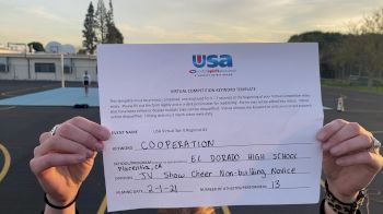 El Dorado High School (Placentia) [Junior Varsity Show Cheer Non Building Novice] 2021&nbsp;USA Virtual Spirit Regional #2 and All Star Dance Regional #1