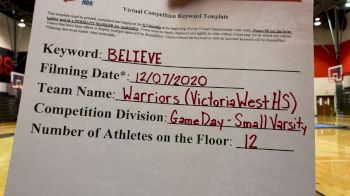 Victoria West High School [Game Day Small Varsity] 2020 NCA December Virtual Championship