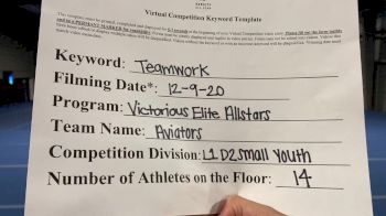 Victorious Elite All Stars - Aviators [Level 1 L1 Youth - D2] Varsity All Star Virtual Competition Series: Event VII