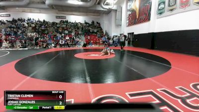 132 lbs Quarterfinal - Josiah Gonzales, Fort Lupton vs Tristan Clemen, Chaparral