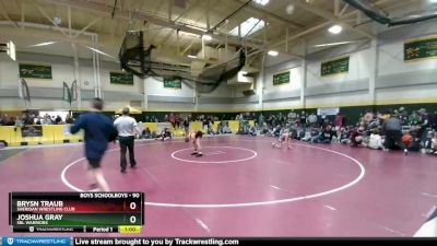 90 lbs Cons. Round 2 - Brysn Traub, Sheridan Wrestling Club vs Joshua Gray, SBL Warriors