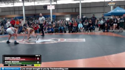 85 lbs Champ. Round 2 - Ryker Beeson, Lake Hazel Middle School vs Owen Williams, Rocky Mountain Middle School