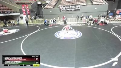 132 lbs Cons. Round 4 - Kaden Rodriguez, Hollister High School Wrestling vs Jacob Livermore, Delta Wrestling Club