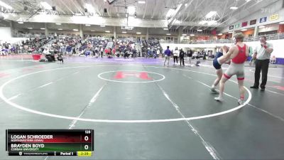 125 lbs Cons. Round 2 - Logan Schroeder, Northwestern (Iowa) vs Brayden Boyd, Corban University