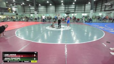 95 lbs Round 1 (6 Team) - Jude Justice, JEFFERSON WRESTLING CLUB vs Javan Crawford, GREAT NECK WC - GREEN