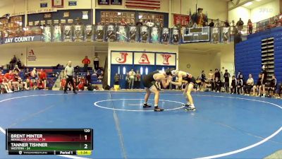 120 lbs Quarters & Wb (16 Team) - Brent Minter, Renselear Central vs Tanner Tishner, Western