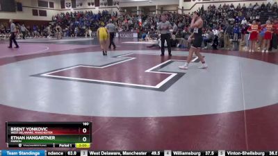 160 lbs Quarterfinal - Brent Yonkovic, West Delaware, Manchester vs Ethan Hangartner, Marion