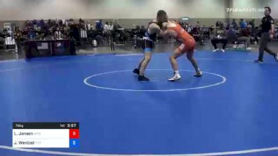 74 kg Consolation - Logan Jensen, Wyoming Wrestling Reg Training Ctr vs Jake Wentzel, Pittsburgh Wrestling Club