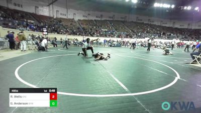 49 lbs Consi Of 16 #1 - Reid Wells, Grove Takedown Club vs Gannon Anderson, Bristow Youth Wrestling