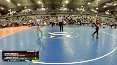 90 lbs Quarterfinal - Xander Myers, Joplin Youth Wrestling Club-AAA  vs Charlie Smith, Terminator Wrestling Academy-AAA 