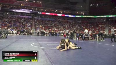 3A-132 lbs Quarterfinal - Zane Behrends, Waverly-Shell Rock vs Jayce Luna, Bettendorf