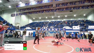 70 lbs Consi Of 4 - Boston Nelson, Harrah Little League Wrestling vs Corbin Hawkins, Noble Takedown Club