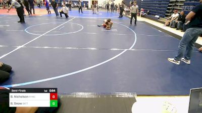 70 lbs Semifinal - Bryce Nicholson, Springdale Youth Wrestling Club vs Benton Snow, Battlefield Wrestling Club