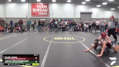 125 lbs Cons. Round 4 - Jordan Brockenbrough, Parry McCluer Middle School vs Caleb Likens, Franklin County Wrestling Club
