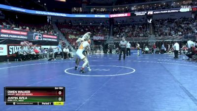 3A-150 lbs Cons. Round 4 - Justin Avila, Iowa City, West vs Owen Walker, Valley, West Des Moines