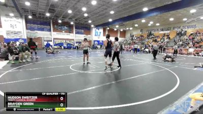 170 lbs Cons. Round 5 - Brayden Green, Burroughs vs Hudson Sweitzer, Trinity Classical Academy