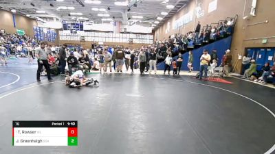 76 lbs Quarterfinal - Tyler Rowser, Wasatch vs Jantz Greenhalgh, Sons Of Atlas