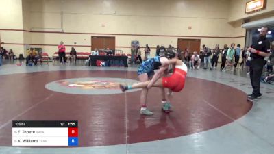 105 lbs Cons 16 #2 - Elliana Topete, Wasatch Wrestling Club vs Kinzie Williams, Team Idaho Wrestling Club