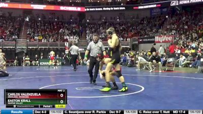 1A-132 lbs Champ. Round 2 - Carlos Valenzuela, Highland, Riverside vs Easton Krall, Wapsie Valley