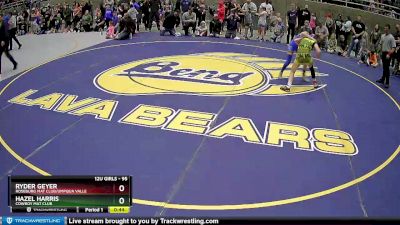 95 lbs Semifinal - Ryder Geyer, Roseburg Mat Club/Umpqua Valle vs Hazel Harris, Cowboy Mat Club