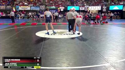 AA - 132 lbs Champ. Round 1 - Colin Mehrens, Helena vs Jace Komac, Great Falls / MSDB