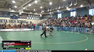 145 lbs 1st Place Match - Ashton Lassig, Temecula Valley vs Milo Zamudio, Chaparral