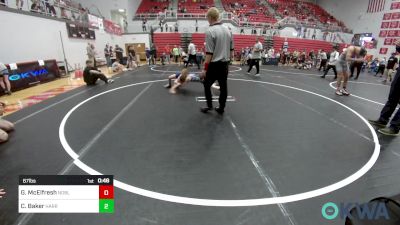 67 lbs Quarterfinal - Gage McElfresh, Noble Takedown Club vs Cyrus Baker, Harrah Little League Wrestling