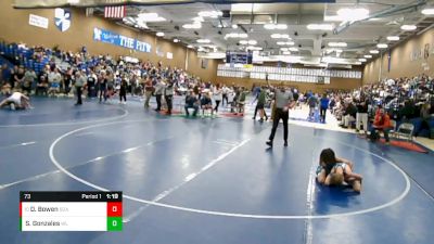 73 lbs Quarterfinal - Daemion Bowen, Bear River Junior High vs Steven Gonzales, Westlake