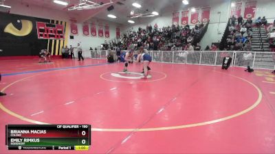 190 lbs Cons. Semi - Emily Rimkus, Nordhoff vs Brianna Macias, Colony