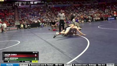 2A-113 lbs Quarterfinal - Jace Hedeman, Union, LaPorte City vs Jacob Zabka, Algona