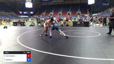 126 lbs 7th Place - Zaydrein Hernandez, California vs Timothy Koester, Iowa