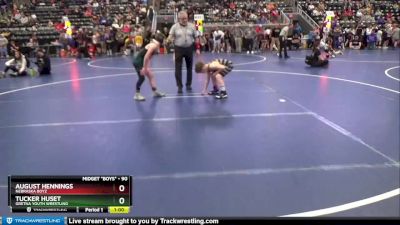 90 lbs Quarterfinal - August Hennings, Nebraska Boyz vs Tucker Huset, Gretna Youth Wrestling