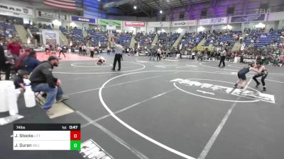 74 lbs Quarterfinal - Jase Stocks, Little Warriors vs Jaxyn Duran, Valley Bad Boys