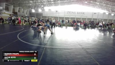 92 lbs Cons. Round 3 - Gator Boyd, Idaho vs Hudson Philips, Utah